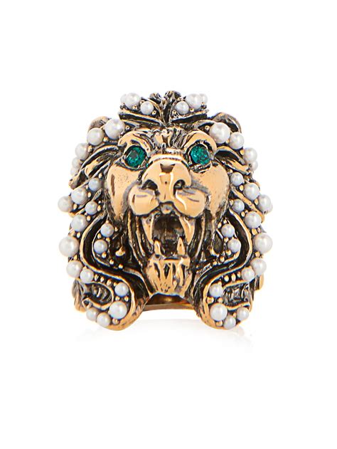 gucci lion ring diamond|Gucci lion ring with pearl.